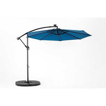 Aoolive 10ft Solar LED Offset Hanging Market Umbrella, Outdoor Patio Parasol with No Base