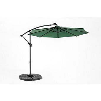Aoolive 10ft Solar LED Offset Hanging Market Umbrella, Outdoor Patio Parasol with No Base