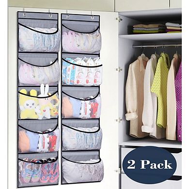 Over Door Hanging Organizer with 5 Pockets for Closet Storage set of 2