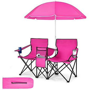 Portable Folding Double Camping Chair With Removable Adjustable Umbrella