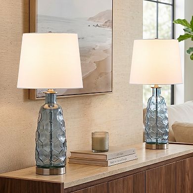 C Cattleya 23.5-Inch Morden Glass Table Lamp with Textured Base and Linen Shade