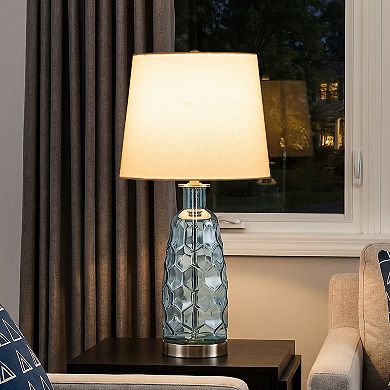 C Cattleya 23.5-Inch Morden Glass Table Lamp with Textured Base and Linen Shade