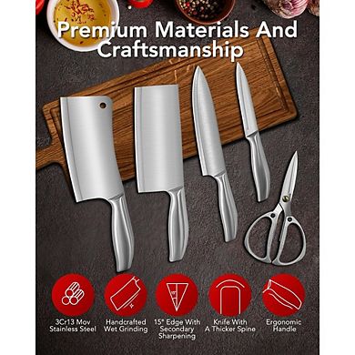 Chef Knife Set with Built-In Sharpener Stainless Steel Kitchen Knives