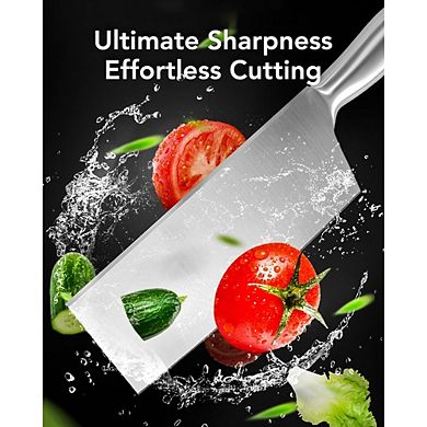 Chef Knife Set with Built-In Sharpener Stainless Steel Kitchen Knives