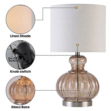 C Cattleya 20.25-Inch Gourd Table Lamp with Glass Base and Linen Shade
