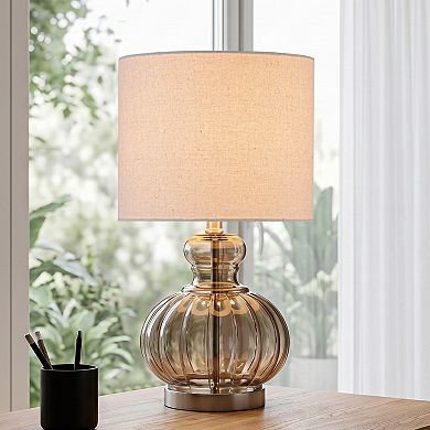 C Cattleya 20.25-Inch Gourd Table Lamp with Glass Base and Linen Shade