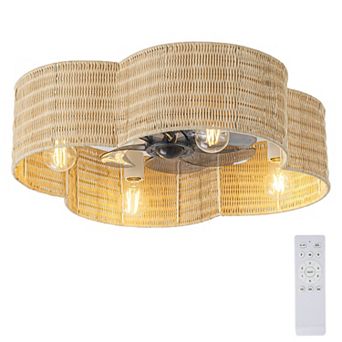 C Cattleya 23.75-Inch 7-Blade Rattan Flower Shaped Ceiling Fan with Light and Remote Control