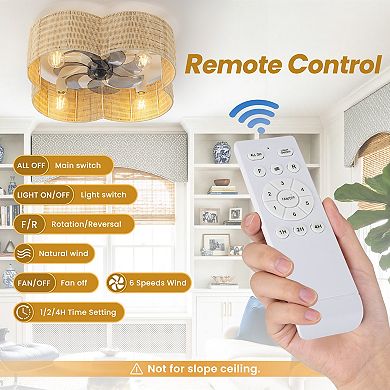 C Cattleya 23.75-Inch 7-Blade Rattan Flower Shaped Ceiling Fan with Light and Remote Control