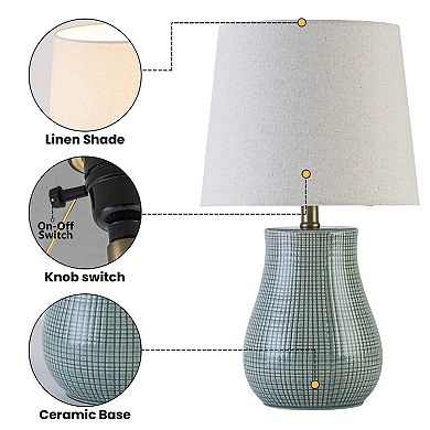 C Cattleya 19.25-Inch Modern Ceramic Table Lamp with Textured Base & Linen Shade