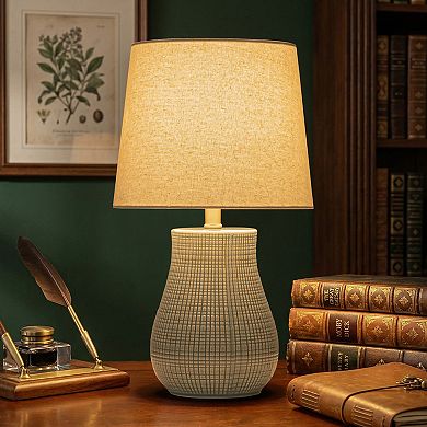 C Cattleya 19.25-Inch Modern Ceramic Table Lamp with Textured Base & Linen Shade