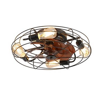20'' Caged Ceiling Fan With Light, Low Profile Ceiling Fan With Remote Control and 4x E26 Bulb