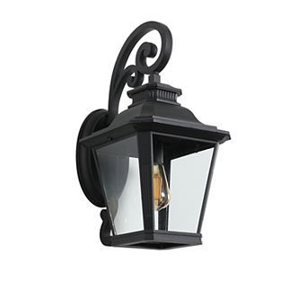 Outdoor Wall Lantern Light, Vintage Glass Sconce with Decorative Scroll Design (Bulb Not Included)