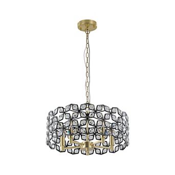 19" Crystal Black Gold Pendant Chandelier, Geometric Modern 5-Light Fixture (Bulb Not Included)