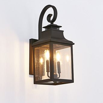 Outdoor Wall Lantern Light, Vintage Black Metal Sconce with Clear Seeded Glass (Bulb Not Included)