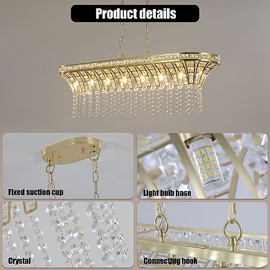 39" Crystal Linear Rectangle Chandelier, Pendant Light with Cascading Beads (Bulb Not Included)