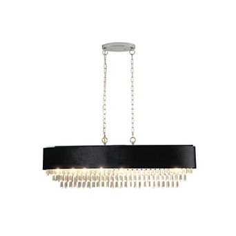 39" Modern Crystal Chandelier with Black Imitation Velvet Anti-Glare Shade (Bulb Not Included)