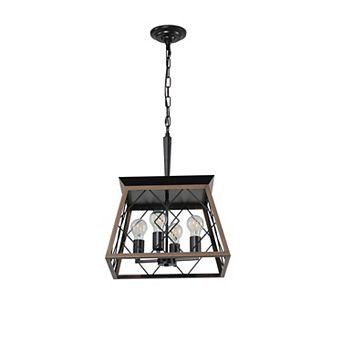 16" Industrial 4-Light Metal Cage Design Pendant Chandelier, Adjustable Hanging Light (No Bulbs)