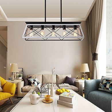 32" Rectangle Industrial 5-Light Pendant Chandelier With Adjustable Hanging Light (No Bulbs)