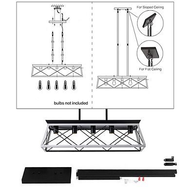 32" Rectangle Industrial 5-Light Pendant Chandelier With Adjustable Hanging Light (No Bulbs)