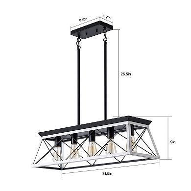 32" Rectangle Industrial 5-Light Pendant Chandelier With Adjustable Hanging Light (No Bulbs)
