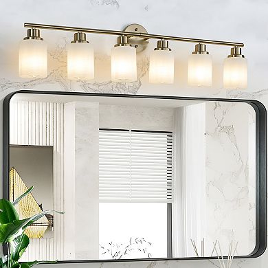 39" Modern 6-Light Vanity Wall Sconce with Frosted Glass Shades (No Bulbs)