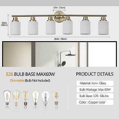 39" Modern 6-Light Vanity Wall Sconce with Frosted Glass Shades (No Bulbs)