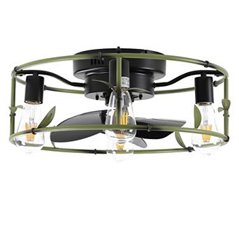 19" Industrial Ceiling Fan with 3-Light, Flush Mount Caged Ceiling Fan with Remote