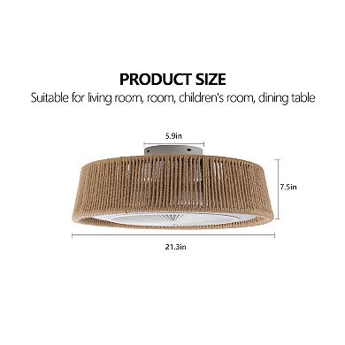 21" Ceiling Fan Light, Silent Remote Control with Timing Function, Adjustable Color Temperature