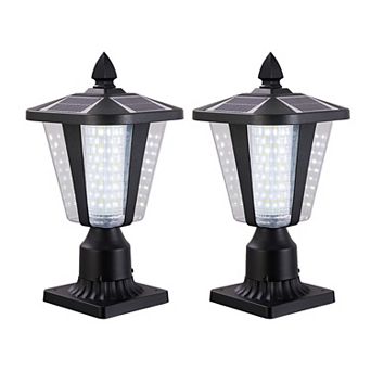 2 pc 15" H Solar Powered Outdoor Lantern, Modern Garden Light with LED