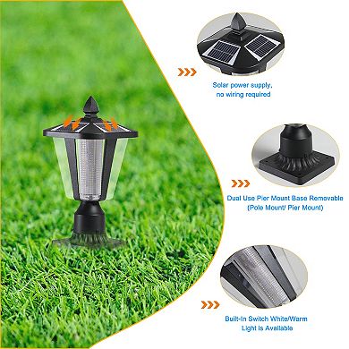 2 Pieces 15" H Solar Powered Outdoor Lantern, Modern Garden Light with LED
