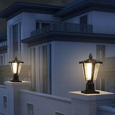 2 Pieces 15" H Solar Powered Outdoor Lantern, Modern Garden Light with LED