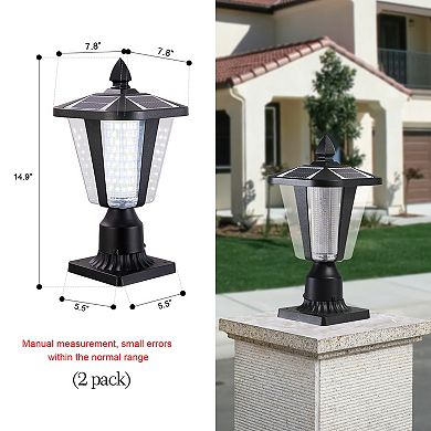 2 Pieces 15" H Solar Powered Outdoor Lantern, Modern Garden Light with LED