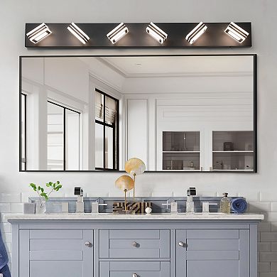 40" 6-Light LED Vanity Light, Sleek Bathroom Wall Fixture, Dimmable Mirror Lighting