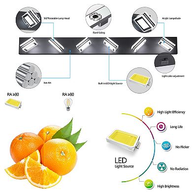 40" 6-Light LED Vanity Light, Sleek Bathroom Wall Fixture, Dimmable Mirror Lighting