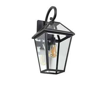 21" Outdoor Wall Lantern Light, Modern Black Metal & Clear Glass Sconce (Bulb Not Included)