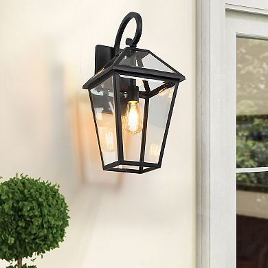 21" Outdoor Wall Lantern Light, Modern Black Metal & Clear Glass Sconce (Bulb Not Included)