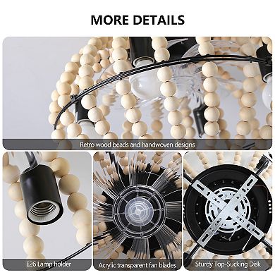 18" Ceiling Fan with Light, Flush Mount Caged Ceiling Fan, Rustic Low Profile Fan Light Fixture