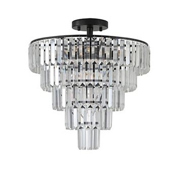 20" Black Crystal Chandelier Ceiling Light, 10-Light Flush Mount Light Fixture (No Bulbs)