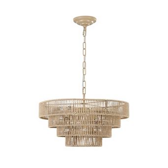 20" Boho Style 4-Layer Woven Hemp Rope Chandelier, Pendant Light, Hanging Light Fixture (No Bulbs)