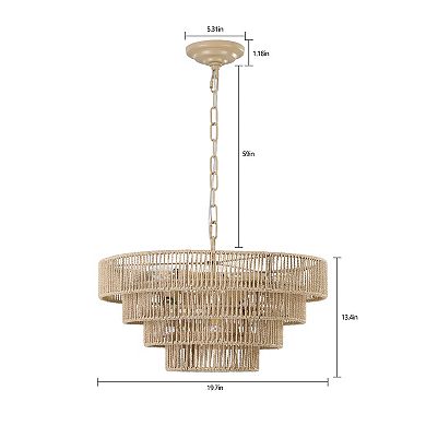 20" Boho Style 4-Layer Woven Hemp Rope Chandelier, Pendant Light, Hanging Light Fixture (No Bulbs)