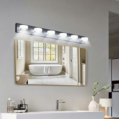 45" Modern 6-Light LED Vanity Light, Sleek Black Bathroom Wall Light Fixture