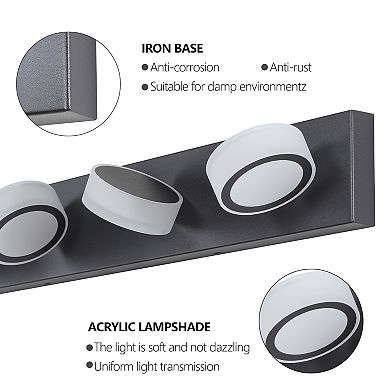 45" Modern 6-Light LED Vanity Light, Sleek Black Bathroom Wall Light Fixture