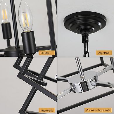 18" Industrial Metal Frame 8-Light Geometric Pendant Chandelier, Adjustable Hanging Light