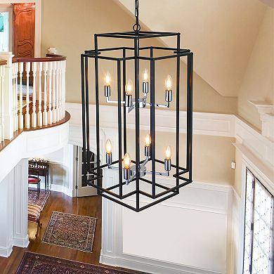 18" Industrial Metal Frame 8-Light Geometric Pendant Chandelier, Adjustable Hanging Light