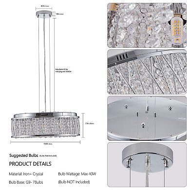 Crystal Chandelier 19" Round Ceiling Light Flush Mount Ceiling Light Fixture (Bulb Not Included)