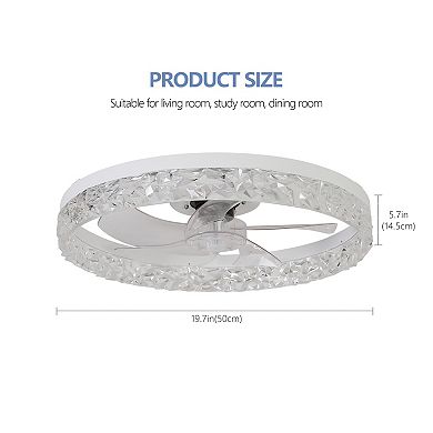 Acrylic Ceiling Fan Light with Remote Control, Dimmable LED Chandelier, 6-Speed Adjustable