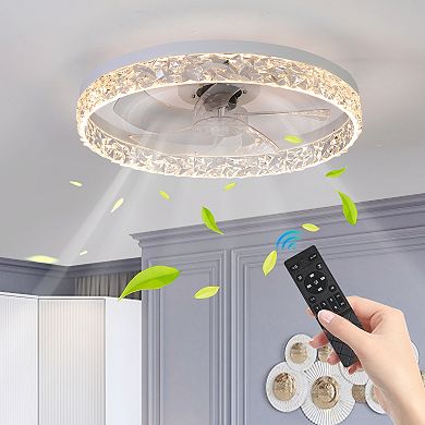 Acrylic Ceiling Fan Light with Remote Control, Dimmable LED Chandelier, 6-Speed Adjustable