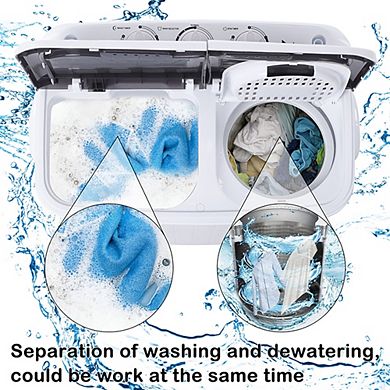 Portable Twin Tub Washing Machine-14.3 lbs Compact Mini Washer and Spinner with Drain Pump