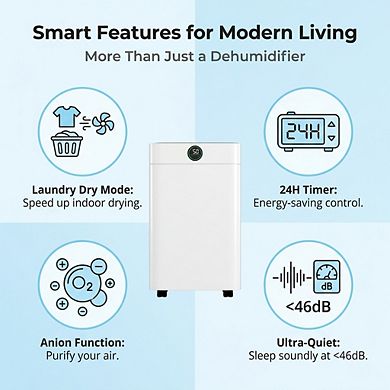 AIRPLUS Dehumidifier - 28 Pint Portable Dehumidifier with Laundry Mode and Ionizer