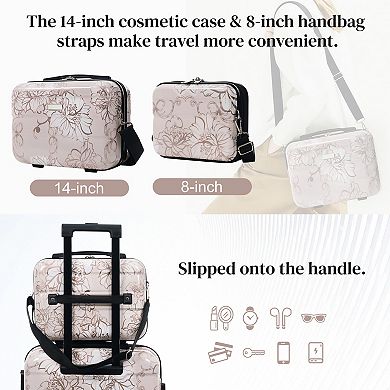 5 Pc Hardside Luggage Set, 20" 24" 28" Suitcases with 8" 14" Cases, Lightweight Spinner for Travel
